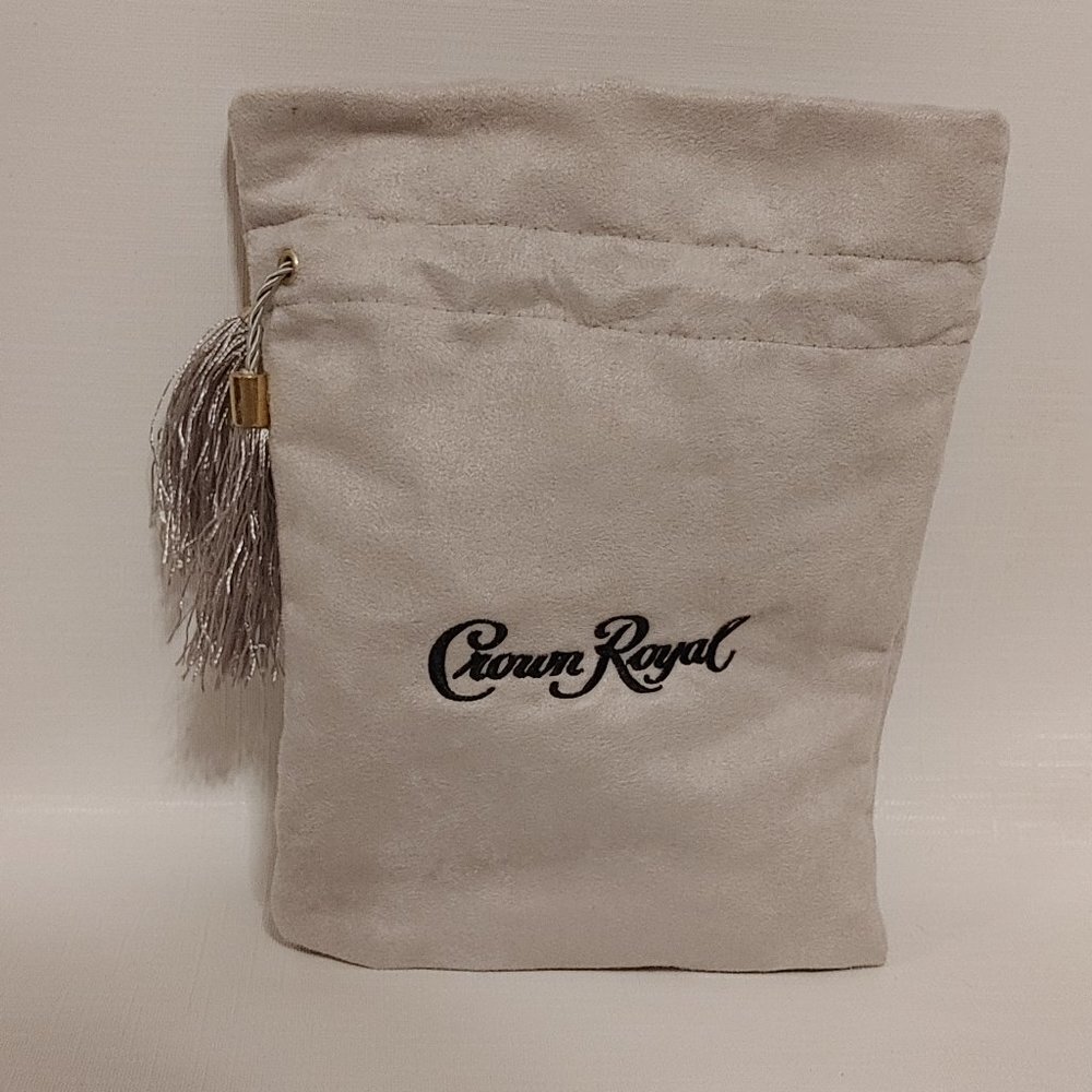 Crown Royal Monarch 75th Anniversary Gray/Silver Faux Suede Drawstring Bag